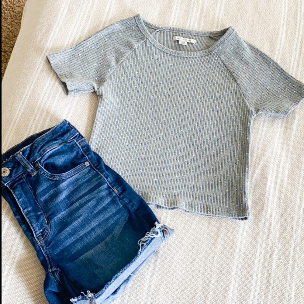 AEO Gray Floral Ribbed Crop Top Small